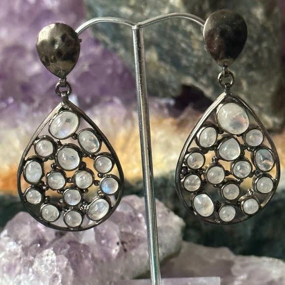 Rainbow moonstone sterling silver earrings - Picture 3 of 10